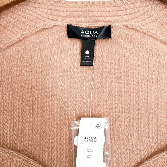 Aqua Cashmere Ribbed Sweetheart Neck Camel Sweater New Large - Picture 4 of 5